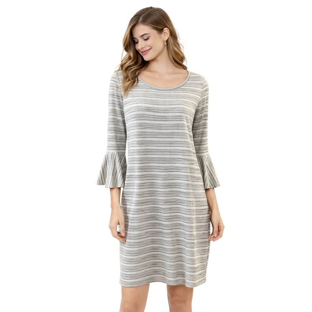 Petrichor Striped Bell‎ Sleeve Shift Dress Womens XL Grey White NEW Bell Cuffs
